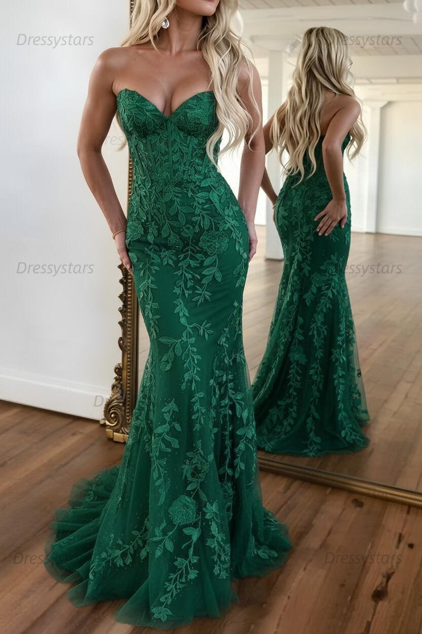 Lilac Prom Dress Corset Sweetheart Lace Mermaid Evening Formal Gown