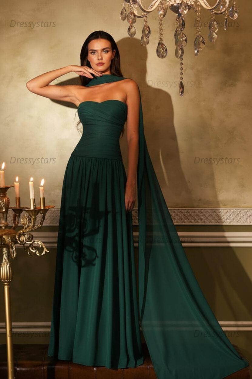 Orange A Line Prom Dress Sleeveless Strapless Formal Dress