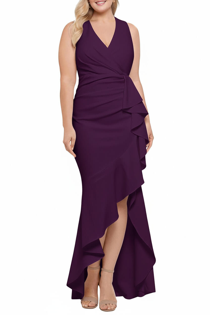 V-Neck Sleeveless Plus Size Floor-Length Sheath/Column Mother of the Bride Dresses with Ruffles