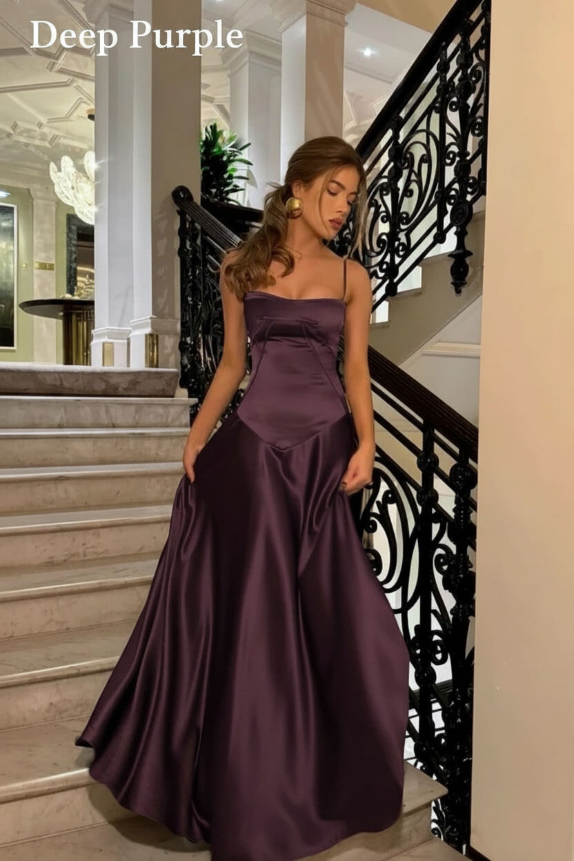 Dressystars Brown Luxe Silk-Look Long Evening Dress With Fitted Bodice Formal Evening Gown