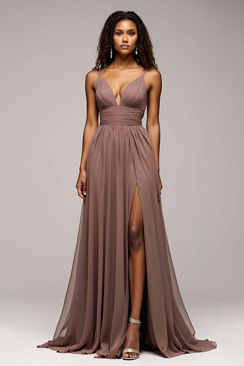 Deep V-Neck Chiffon Dusk Long Formal Dress With Slit