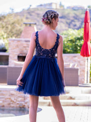 Deep V neck Homecoming Dress Lace Tulle Mini Length Short Party Cocktail Dress