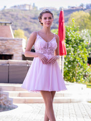 Deep V neck Homecoming Dress applique Lace Mini Length Short Party Cocktail Dress