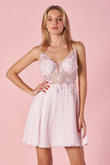 Deep V neck Homecoming Dress applique Lace Mini Length Short Party Cocktail Dress