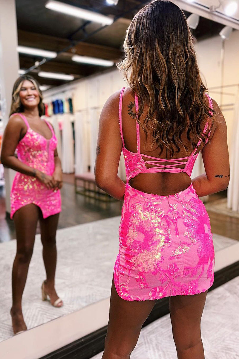 DeepV neck Homecoming Dress Sequin Appliques Short Party Cocktail Dress