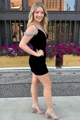 Delilah Velvet Cocktail Dress Bodycon with Beading Short Party Dress