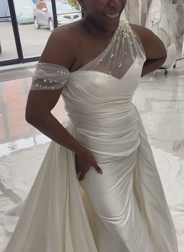 Detachable Satin Wedding Dress With Beading