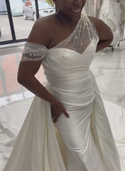 Detachable Satin Wedding Dress With Beading