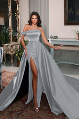 Detachable Train Prom Dress Cap Sleeve One Shoulder Formal Dress With Beadings and Rhinestones