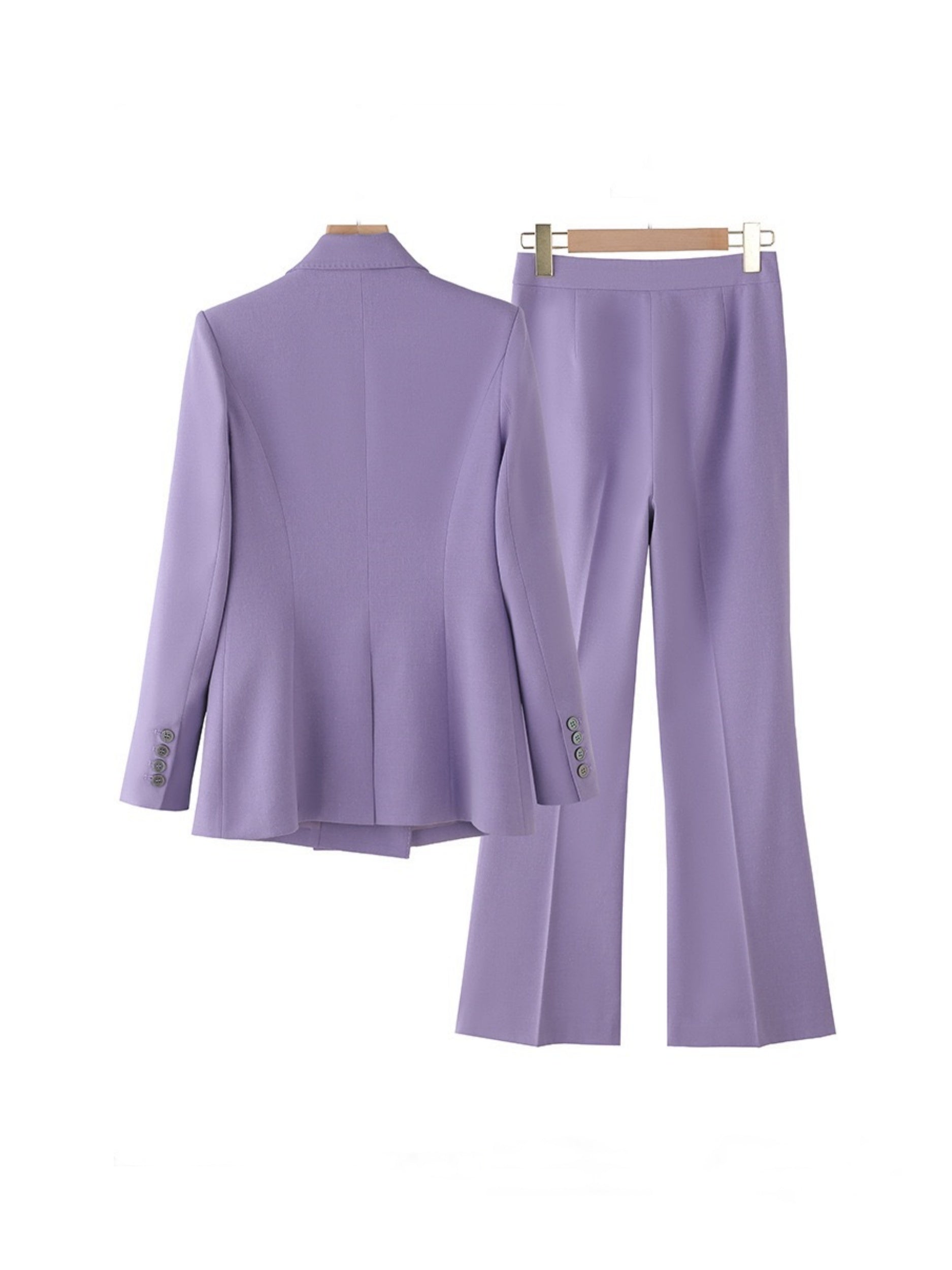 Double Breasted 2-Piece Suits For Women In Purple Peak Laple Satin