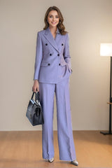Double Breasted 2-Piece Suits For Women In Purple Peak Laple Satin