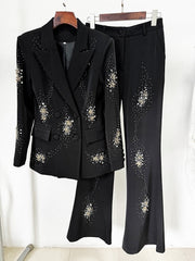 Double-Breasted Black Suits For Women With Sparkly Peak Lapels