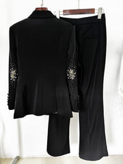 Double-Breasted Black Suits For Women With Sparkly Peak Lapels