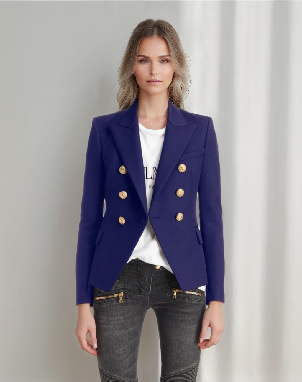Double Breasted Peak Lapel Blazer For Women