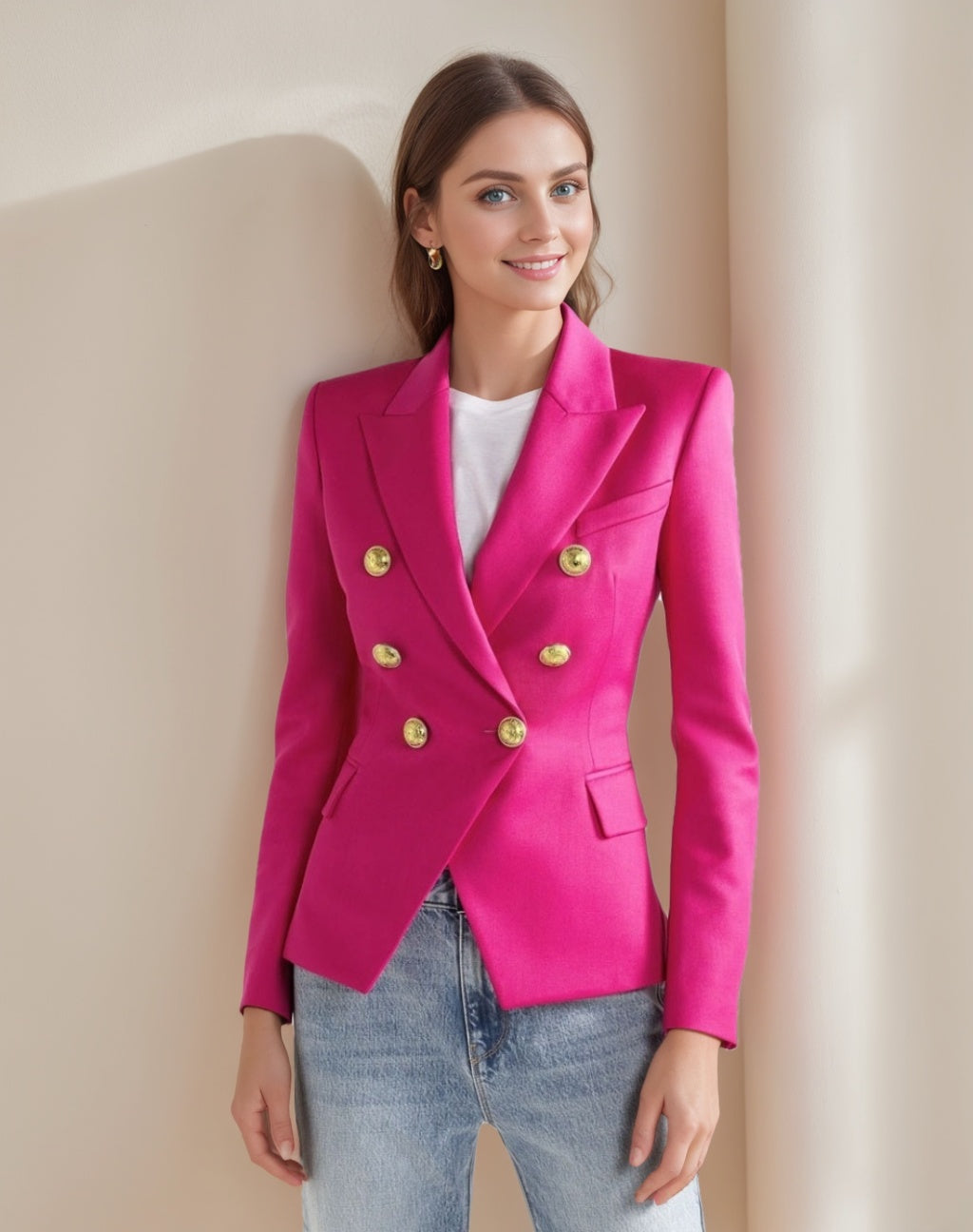 Double Breasted Peak Lapel Blazer For Women