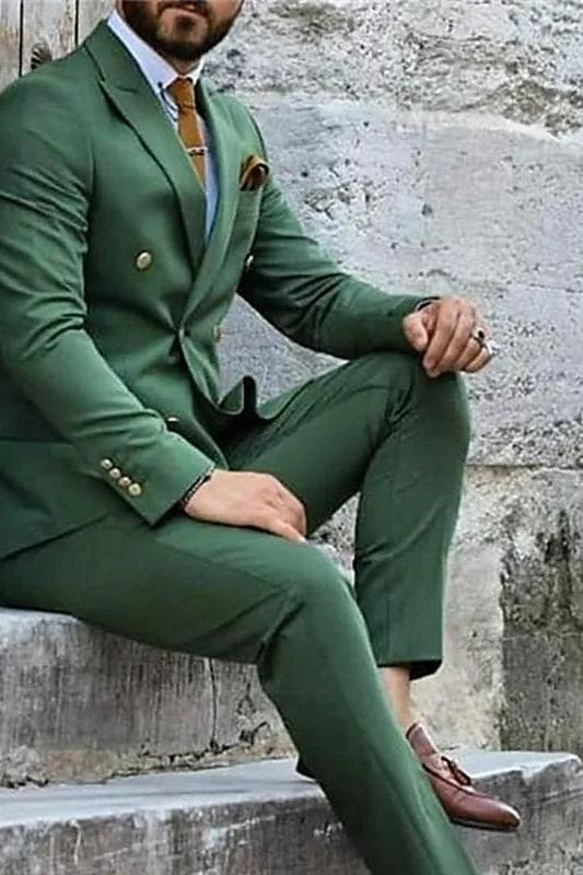 Double Breasted Six-Button Men's Wedding Suit In Solid Colors Tailored Fit 2-Piece Set