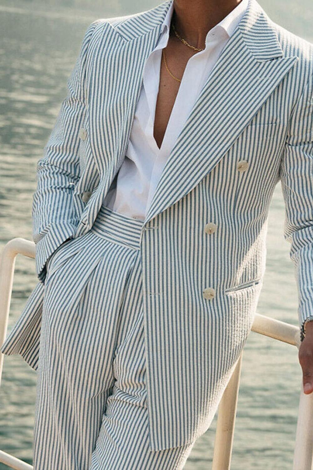Double Breasted Six-Button Men's Wedding Suit In Tailored Fit
