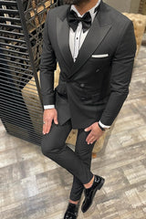 Double Breasted Six-Button Prom Suit For Men Tailored Fit 2-Piece Set