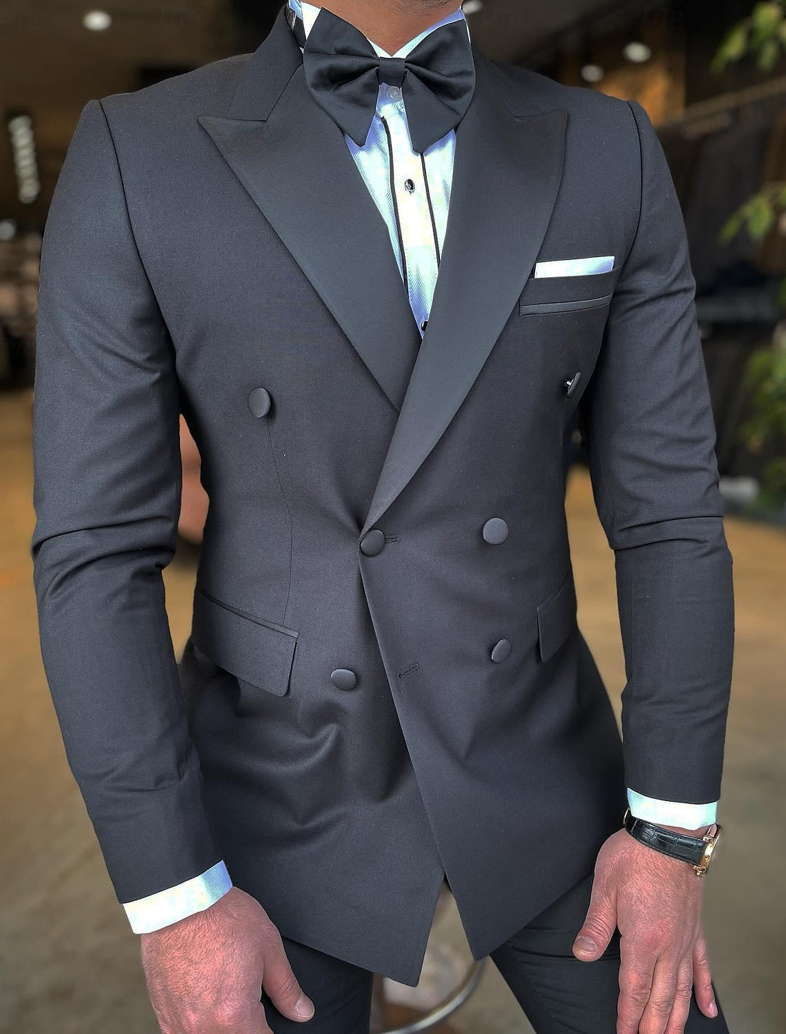 Double Breasted Six-Button Prom Suit For Men Tailored Fit 2-Piece Set