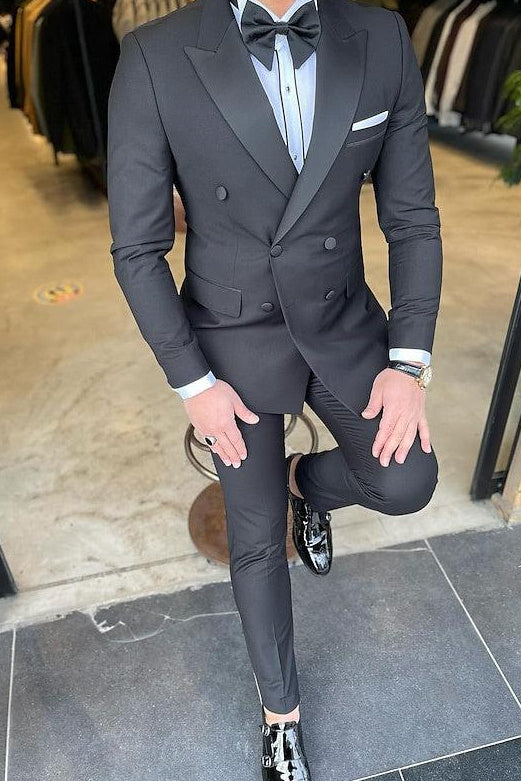 Double Breasted Six-Button Prom Suit For Men Tailored Fit 2-Piece Set