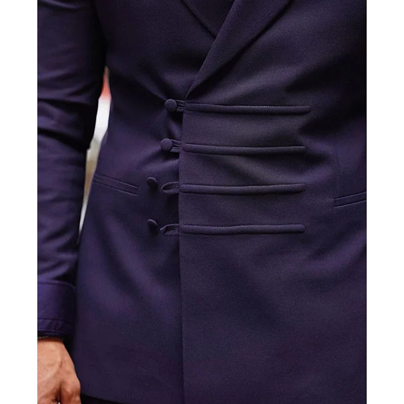 Double Breasted Six-Button Tailored Fit 2-Piece Suit For Men In Solid Colors