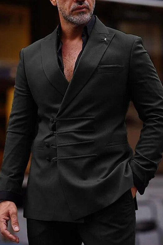 Double Breasted Six-Button Tailored Fit 2-Piece Suit For Men In Solid Colors