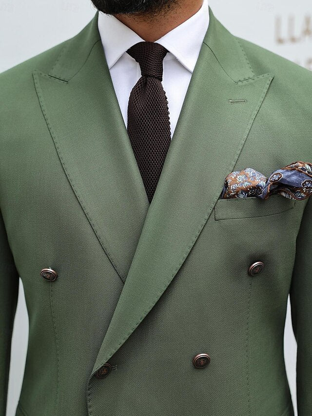 Double-Breasted Six-Button Tailored Fit Wedding Suit For Men 2-Piece Set