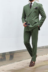 Double-Breasted Six-Button Tailored Fit Wedding Suit For Men 2-Piece Set