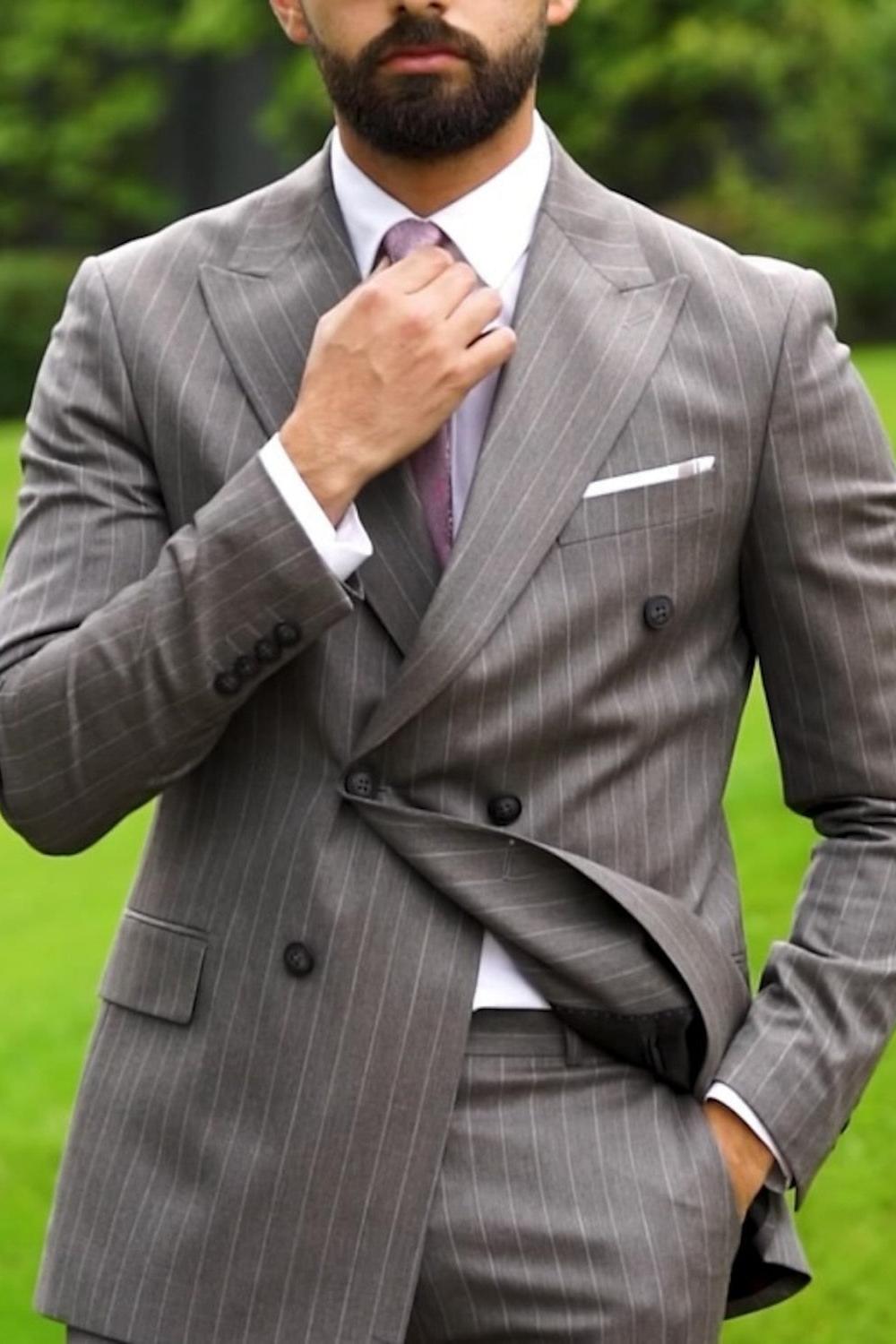 Double Breasted Six-Button Tailored Fit Wedding Suit For Men In Solid Colors
