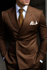 Double Breasted Six-Button Tailored Fit Wedding Suit For Men In Solid Colors