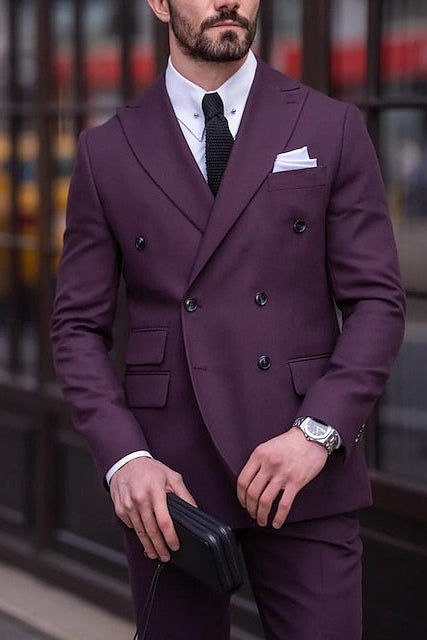 Double-Breasted Six-Button Tailored Men's Wedding Suit In Solid Colors