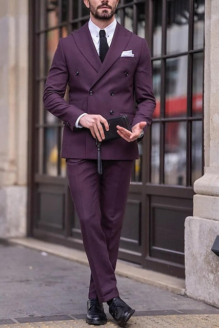 Double-Breasted Six-Button Tailored Men's Wedding Suit In Solid Colors