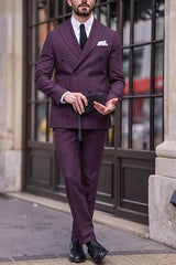Double-Breasted Six-Button Tailored Men's Wedding Suit In Solid Colors
