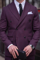 Double-Breasted Six-Button Tailored Men's Wedding Suit In Solid Colors