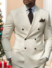 Double Breasted Six-Button Tailored Suit For Men In Solid Colors