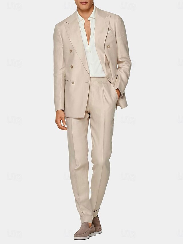 Double-Breasted Six-Button Two-Piece Wedding Suit For Men Standard Fit