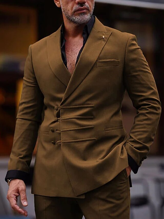 Double-Breasted Six-Button Two-Piece Wedding Suit For Men Standard Fit