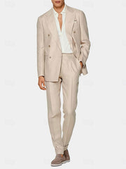 Double-Breasted Six-Button Two-Piece Wedding Suit For Men Standard Fit