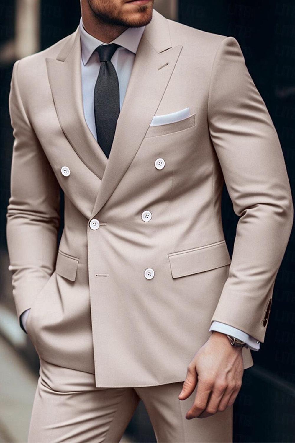 Double Breasted Six-Button Two-Piece Wedding Suit For Men Tailored Fit