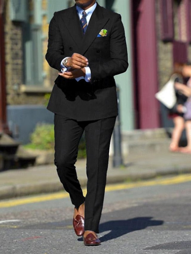 Double-Breasted Six-Button Wedding Suit For Men In Standard Fit 2-Piece Set