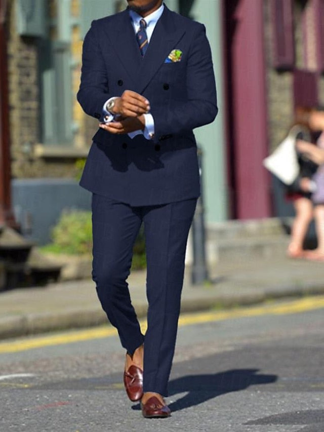 Double-Breasted Six-Button Wedding Suit For Men In Standard Fit 2-Piece Set