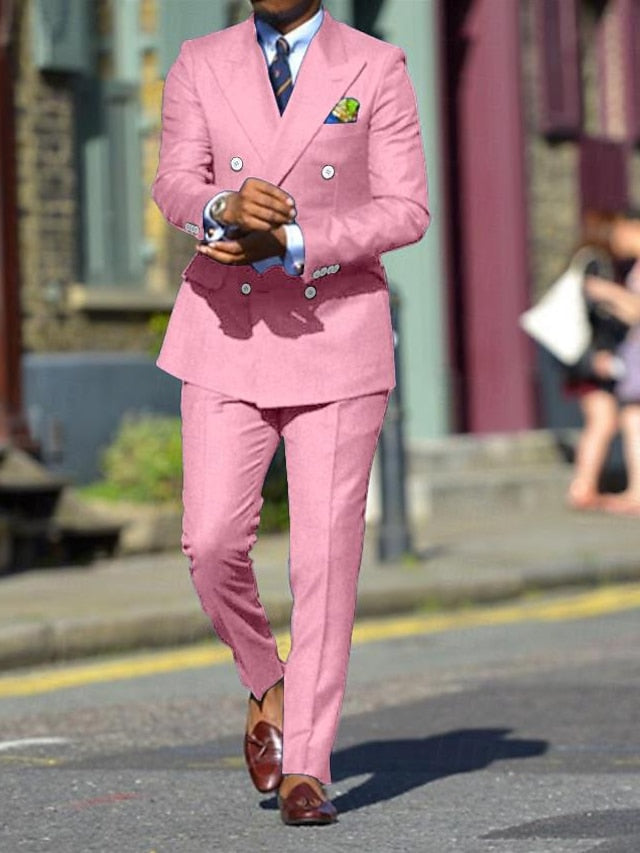 Double-Breasted Six-Button Wedding Suit For Men In Standard Fit 2-Piece Set