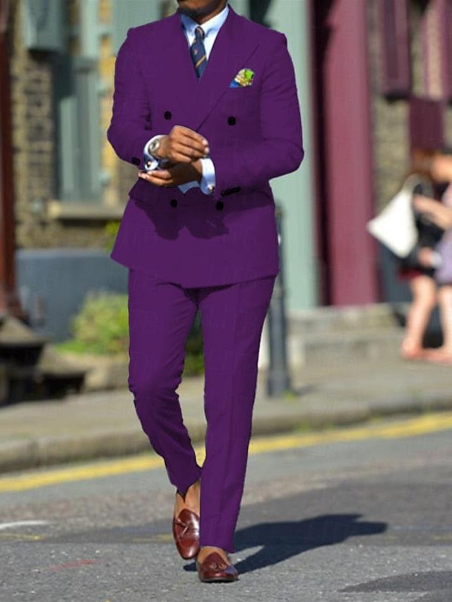 Double-Breasted Six-Button Wedding Suit For Men In Standard Fit 2-Piece Set