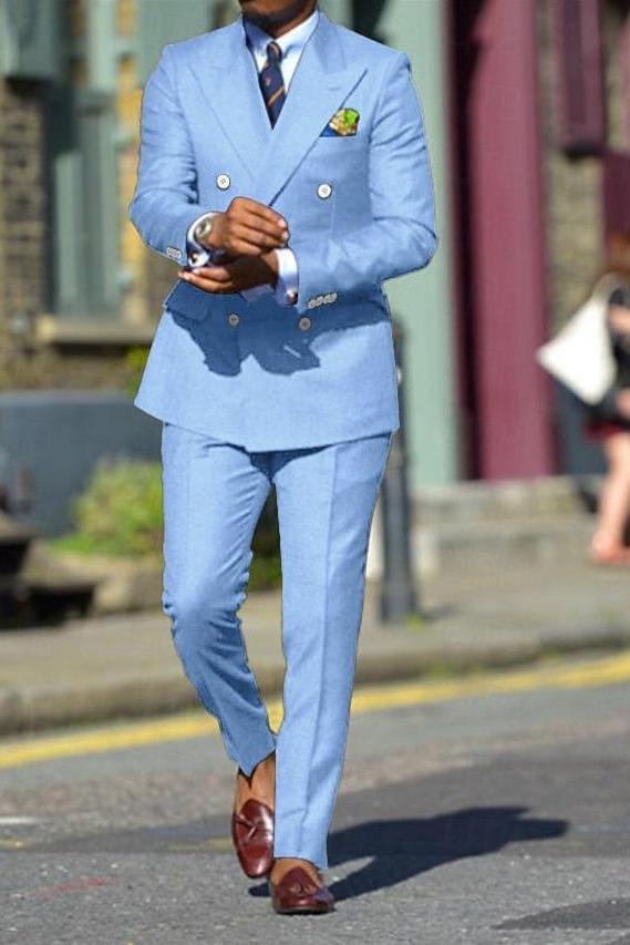 Double-Breasted Six-Button Wedding Suit For Men In Standard Fit 2-Piece Set