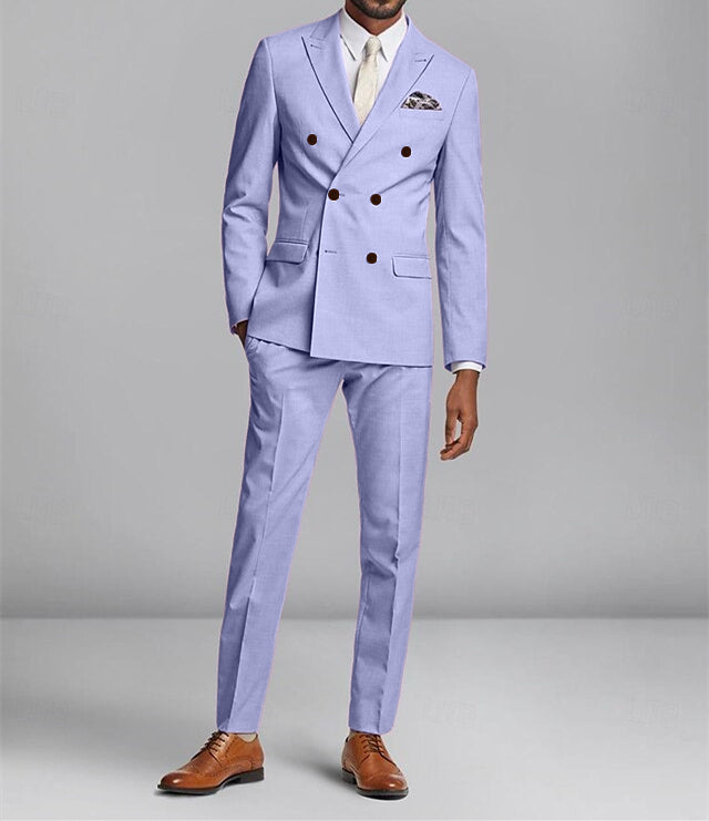 Double-Breasted Six-Button Wedding Suit For Men Standard Fit 2-Piece Set