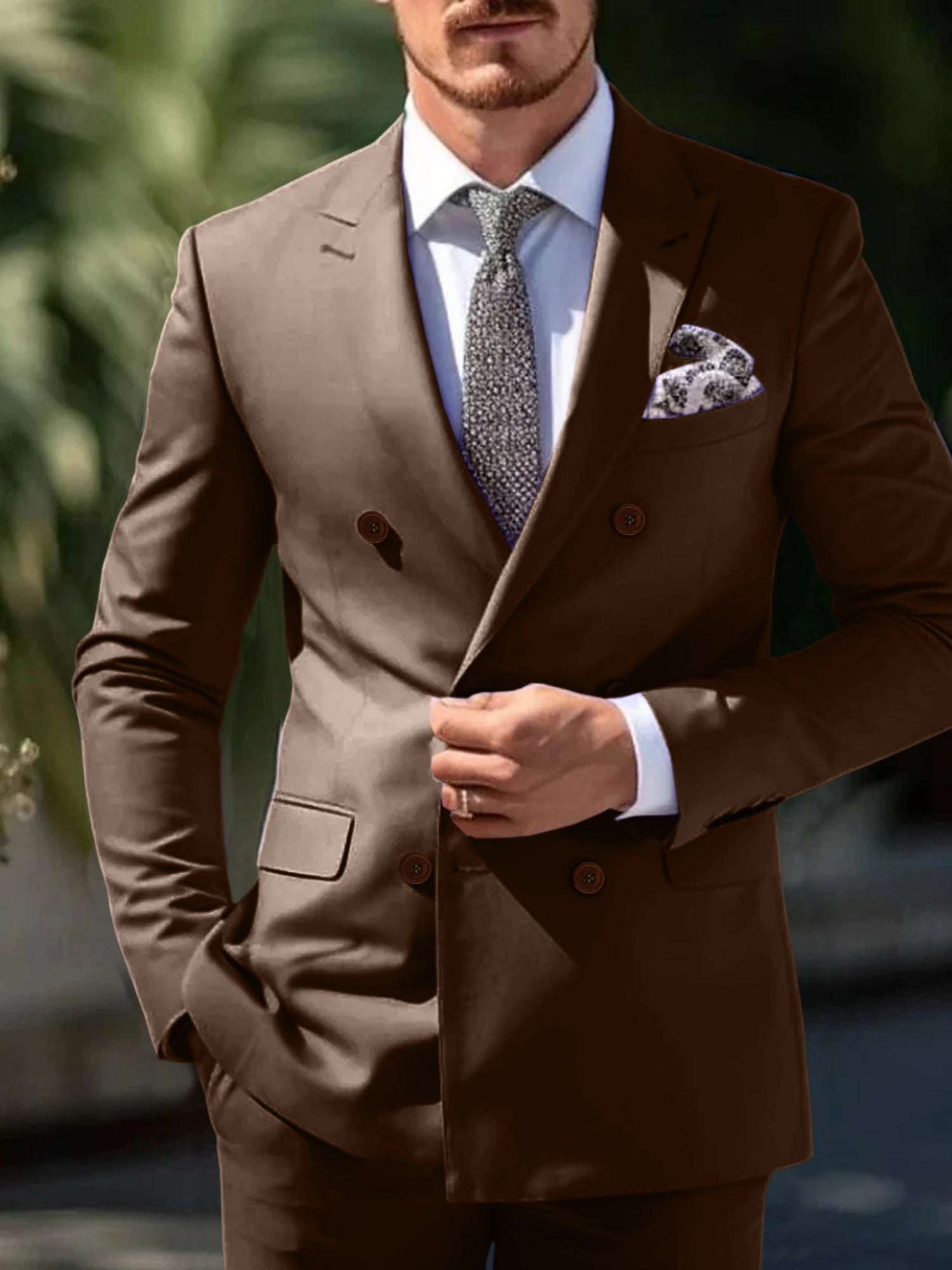 Double Breasted Six-Button Wedding Suit Set For Men Tailored Fit