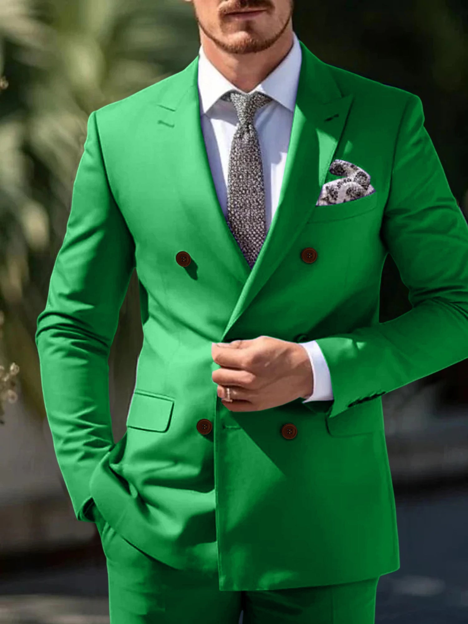 Double Breasted Six-Button Wedding Suit Set For Men Tailored Fit