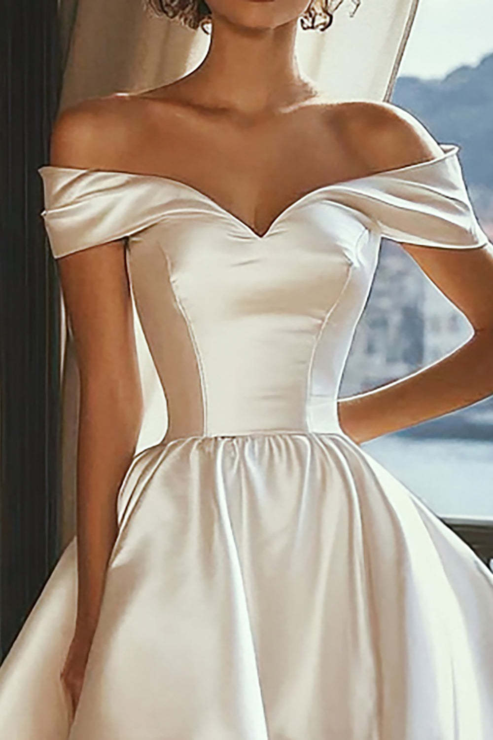 Dressystars A Line Asymmetrical White Off The Shoulder Satin Graduation Dress