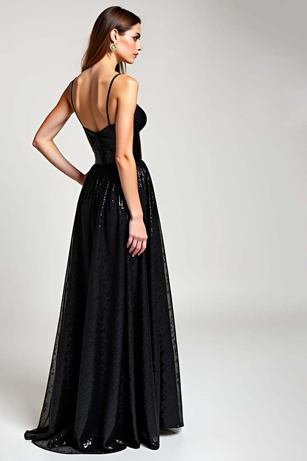 Dressystars A Line Black Wedding Guest Dress Long Formal Dress With Slit