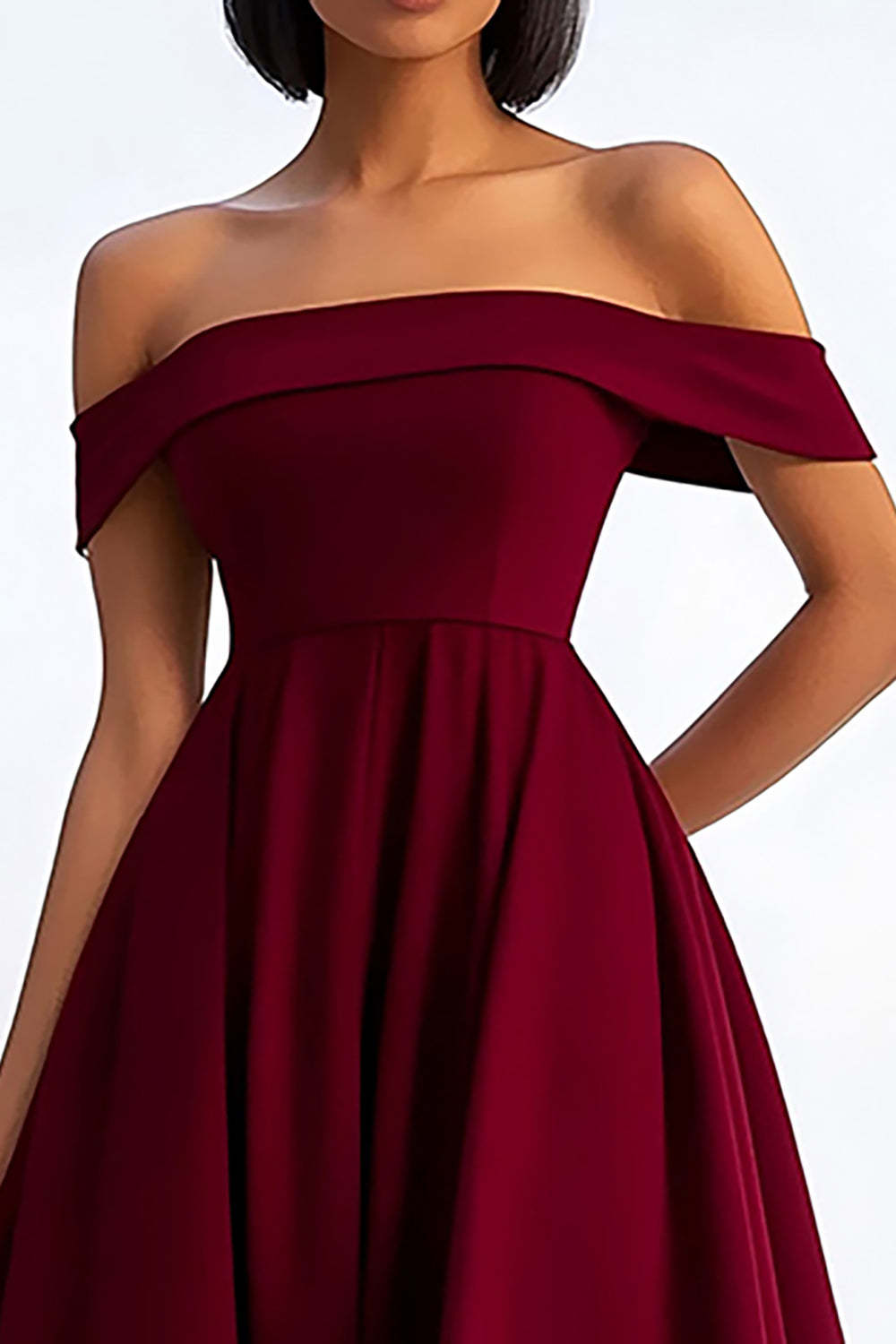 Dressystars A Line Burgundy Wedding Guest Dress Ruched Tea-Length Formal Dress